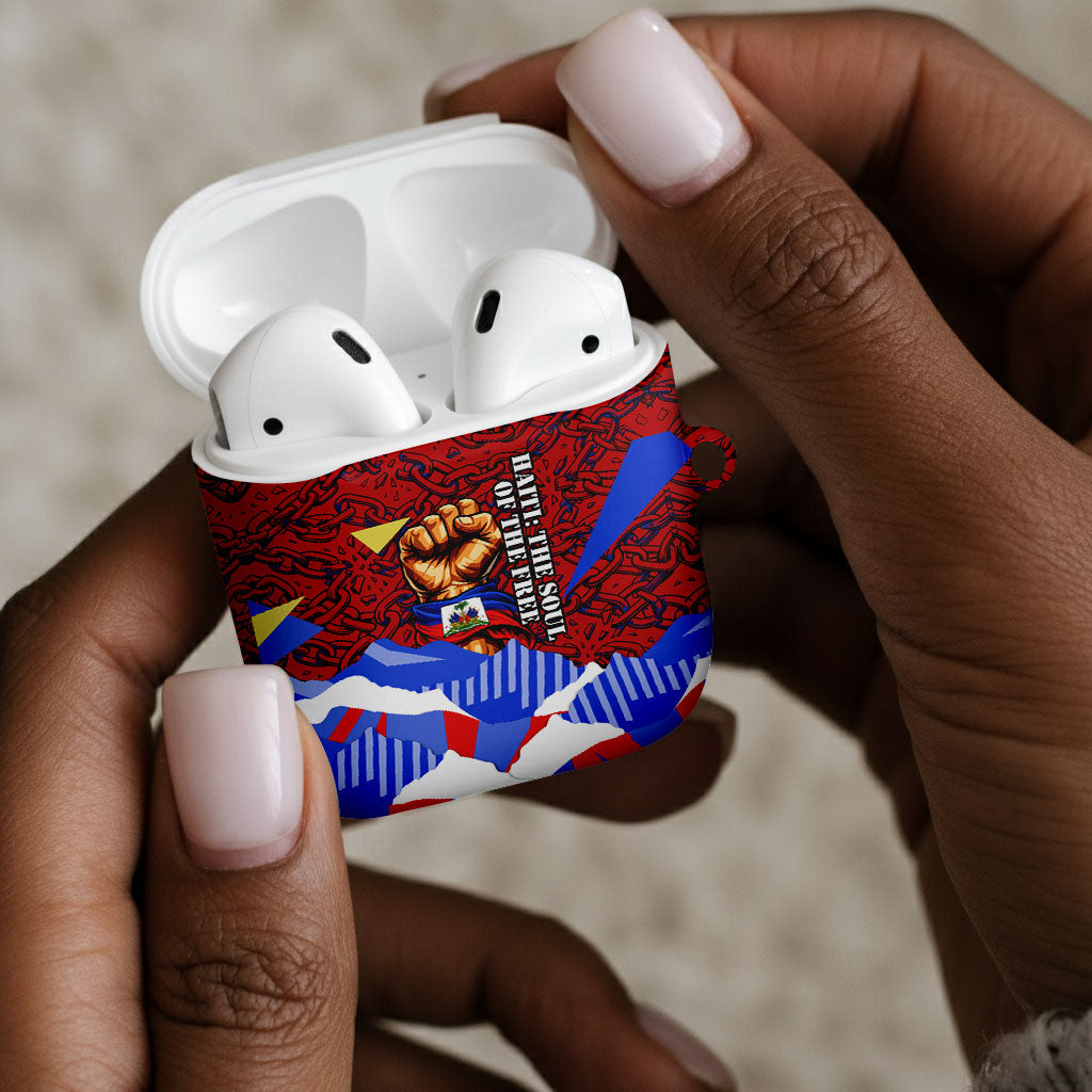 Haiti Flag Day Soul Of The Free L Union Fait La Force AirPods Case Peace Dove And Power Fist Art With Hibiscus And Broken Chains