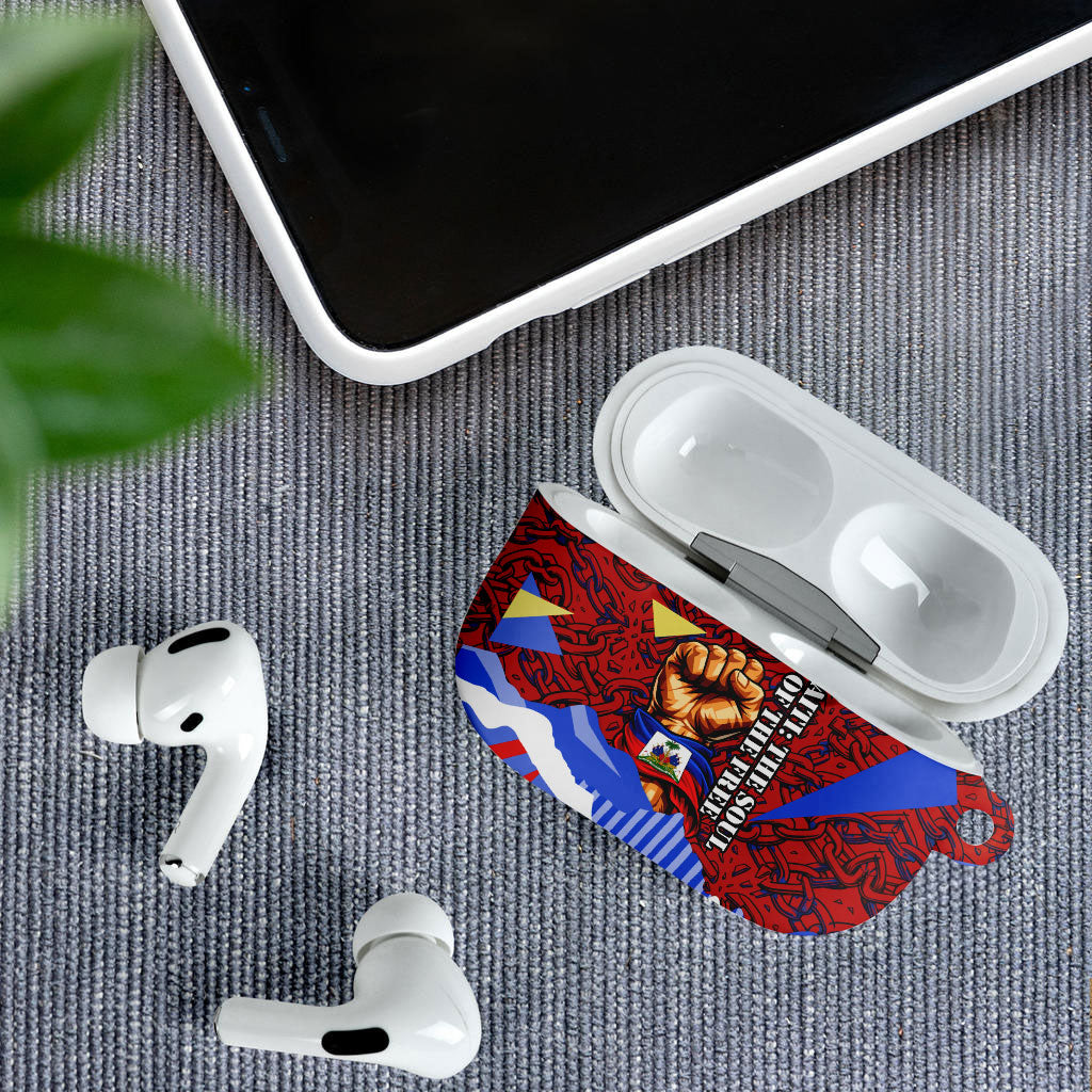Haiti Flag Day Soul Of The Free L Union Fait La Force AirPods Case Peace Dove And Power Fist Art With Hibiscus And Broken Chains
