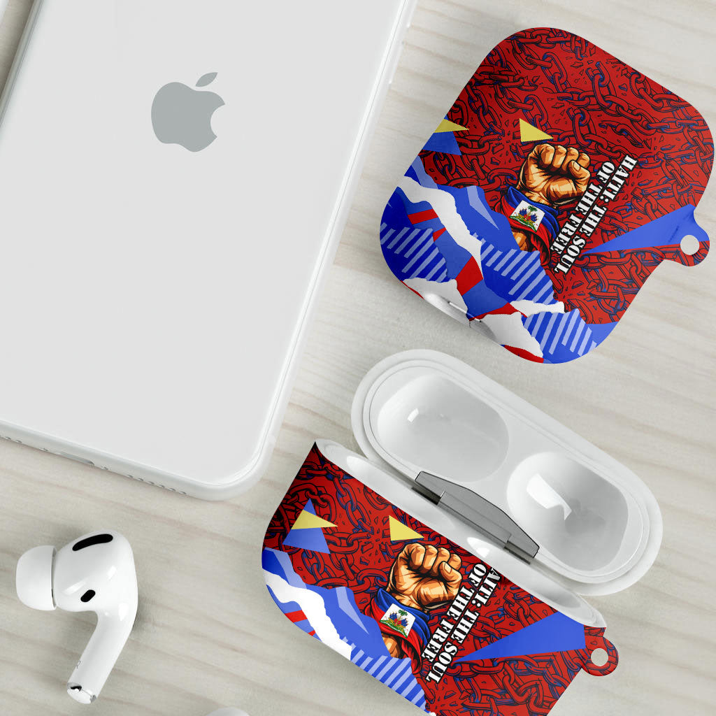 Haiti Flag Day Soul Of The Free L Union Fait La Force AirPods Case Peace Dove And Power Fist Art With Hibiscus And Broken Chains