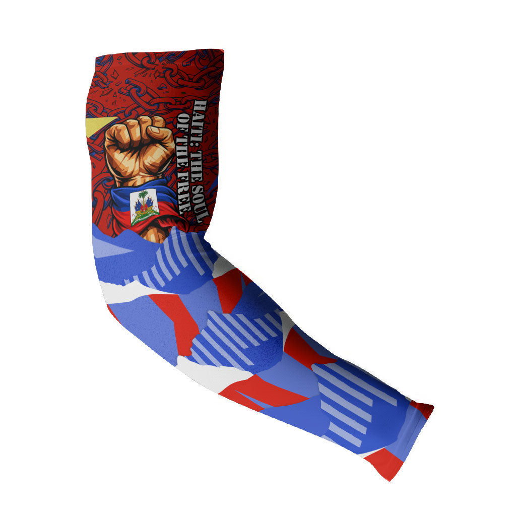 Haiti Flag Day Soul Of The Free L Union Fait La Force Arm Sleeves Peace Dove And Power Fist Art With Hibiscus And Broken Chains