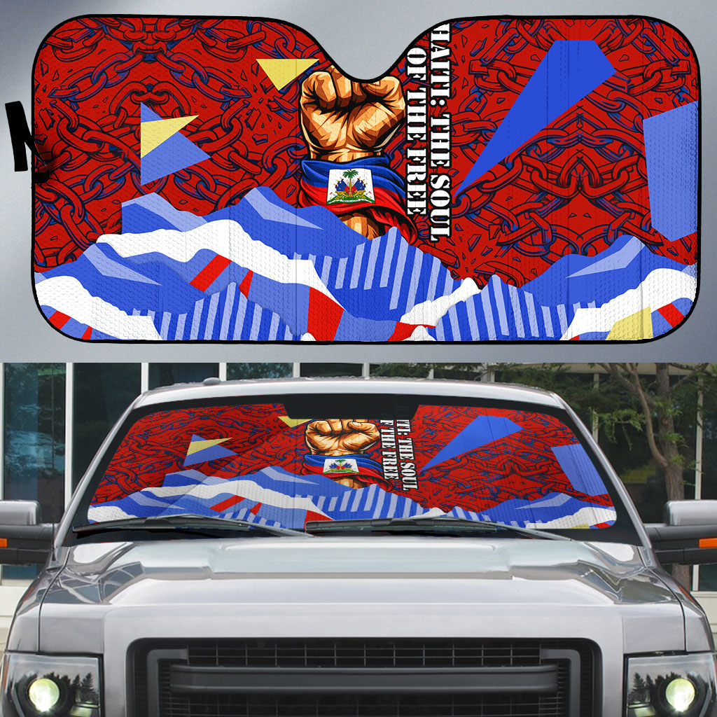 Haiti Flag Day Soul Of The Free L Union Fait La Force Auto Sun Shade Peace Dove And Power Fist Art With Hibiscus And Broken Chains