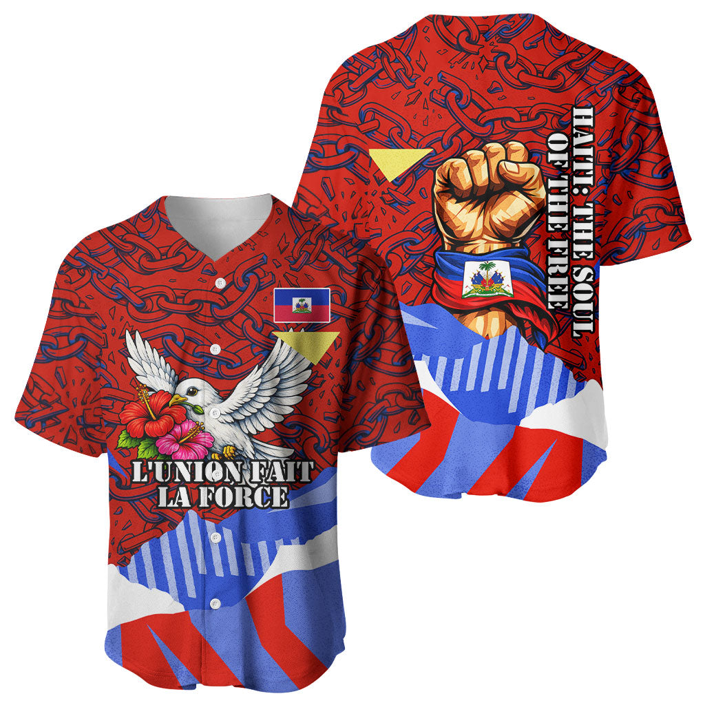 Haiti Flag Day Soul Of The Free L Union Fait La Force Baseball Jersey Peace Dove And Power Fist Art With Hibiscus And Broken Chains