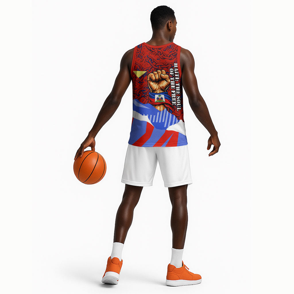 Haiti Flag Day Soul Of The Free L Union Fait La Force Basketball Jersey Peace Dove And Power Fist Art With Hibiscus And Broken Chains