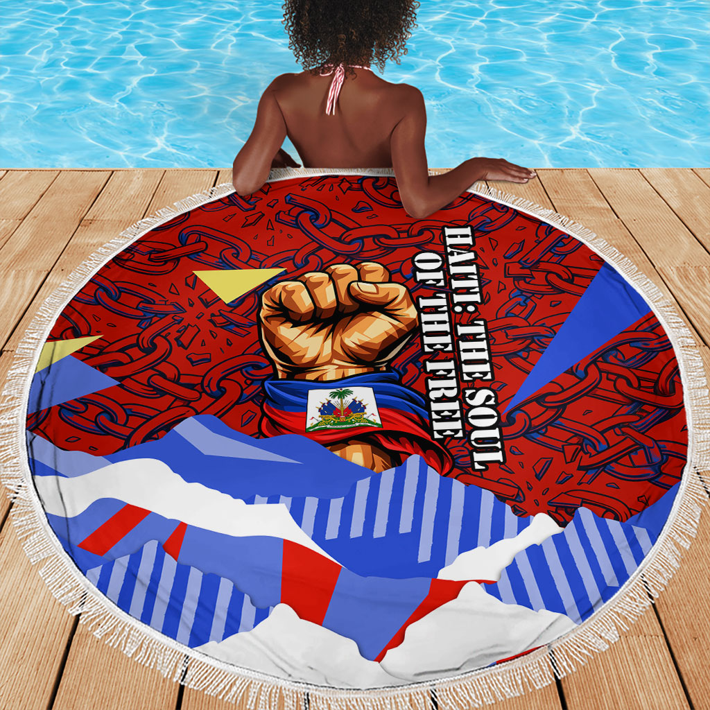 Haiti Flag Day Soul Of The Free L Union Fait La Force Beach Blanket Peace Dove And Power Fist Art With Hibiscus And Broken Chains