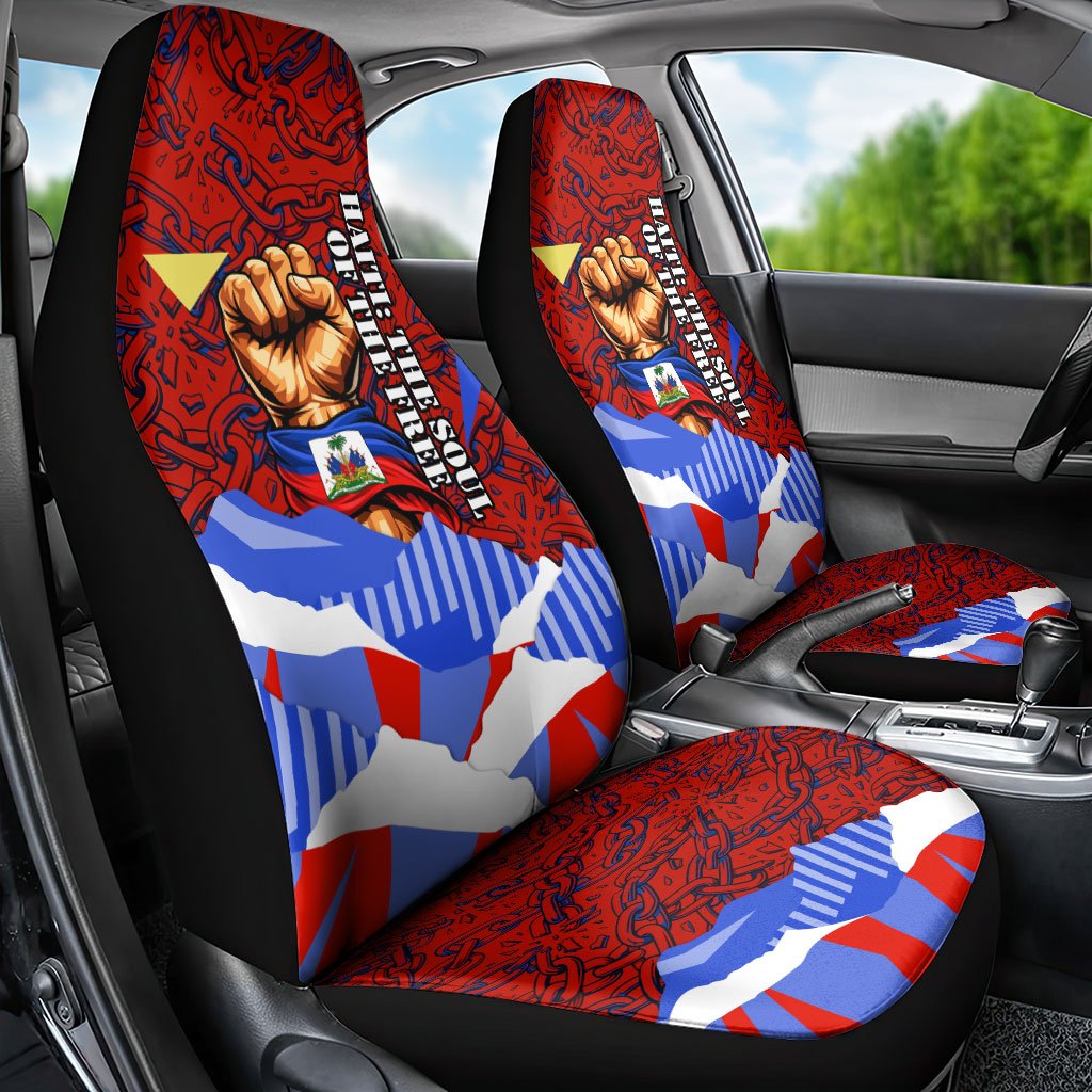 Haiti Flag Day Soul Of The Free L Union Fait La Force Car Seat Cover Peace Dove And Power Fist Art With Hibiscus And Broken Chains
