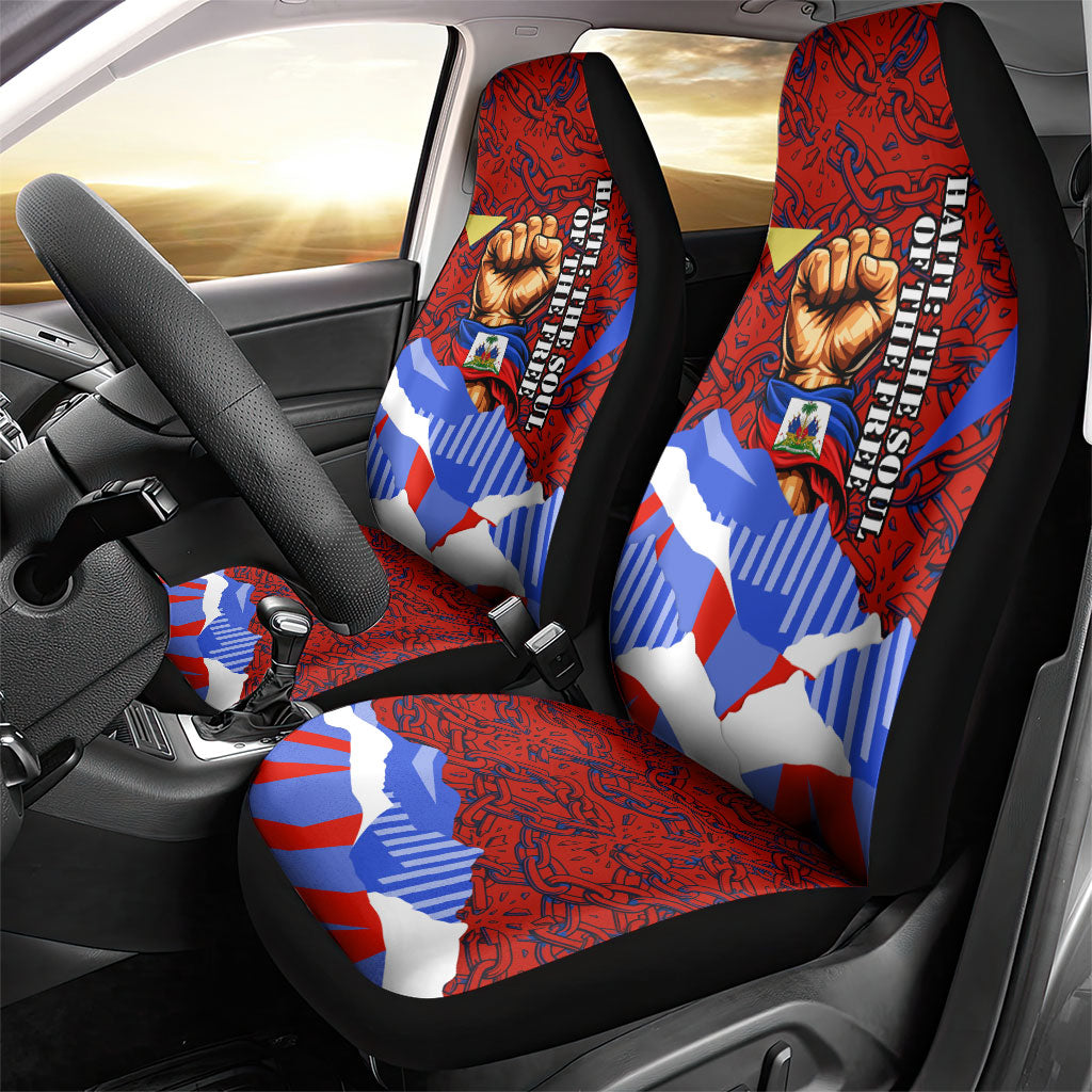 Haiti Flag Day Soul Of The Free L Union Fait La Force Car Seat Cover Peace Dove And Power Fist Art With Hibiscus And Broken Chains