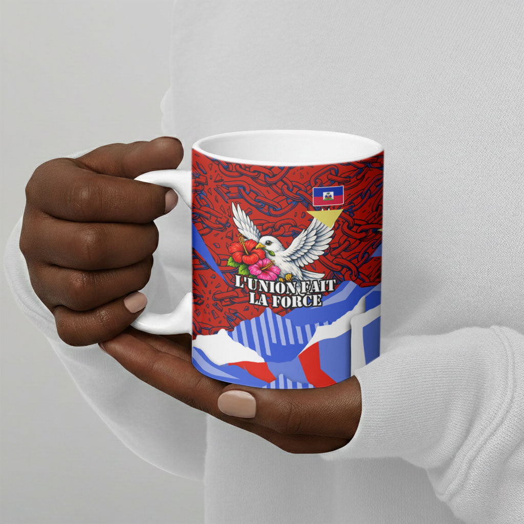 Haiti Flag Day Soul Of The Free L Union Fait La Force Ceramic Mug Peace Dove And Power Fist Art With Hibiscus And Broken Chains