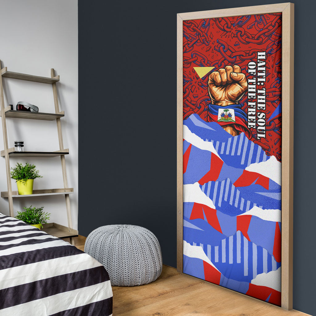 Haiti Flag Day Soul Of The Free L Union Fait La Force Door Cover Peace Dove And Power Fist Art With Hibiscus And Broken Chains