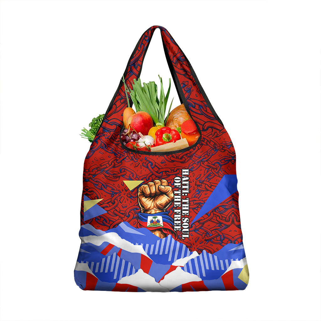 Haiti Flag Day Soul Of The Free L Union Fait La Force Grocery Bag Peace Dove And Power Fist Art With Hibiscus And Broken Chains