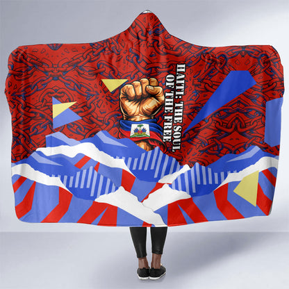 Haiti Flag Day Soul Of The Free L Union Fait La Force Hooded Blanket Peace Dove And Power Fist Art With Hibiscus And Broken Chains