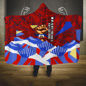 Haiti Flag Day Soul Of The Free L Union Fait La Force Hooded Blanket Peace Dove And Power Fist Art With Hibiscus And Broken Chains