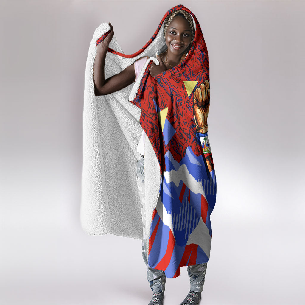 Haiti Flag Day Soul Of The Free L Union Fait La Force Hooded Blanket Peace Dove And Power Fist Art With Hibiscus And Broken Chains