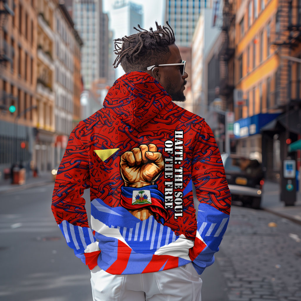 Haiti Flag Day Soul Of The Free L Union Fait La Force Hoodie Peace Dove And Power Fist Art With Hibiscus And Broken Chains