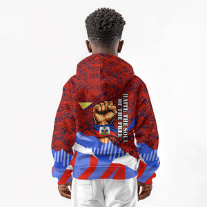 Haiti Flag Day Soul Of The Free L Union Fait La Force Kid Hoodie Peace Dove And Power Fist Art With Hibiscus And Broken Chains