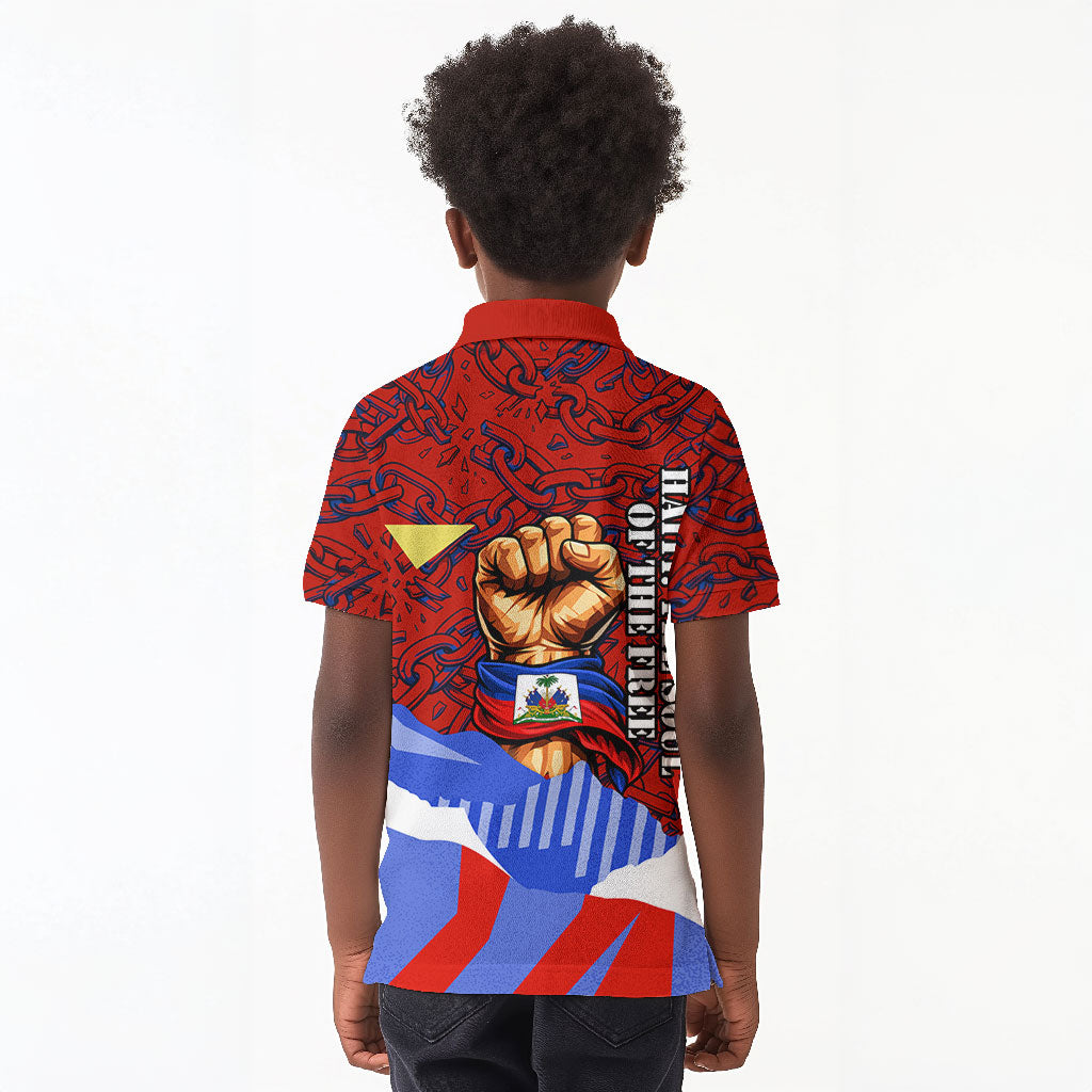 Haiti Flag Day Soul Of The Free L Union Fait La Force Kid Polo Shirt Peace Dove And Power Fist Art With Hibiscus And Broken Chains