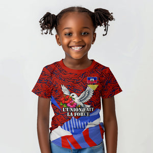 Haiti Flag Day Soul Of The Free L Union Fait La Force Kid T shirt Peace Dove And Power Fist Art With Hibiscus And Broken Chains