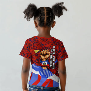 Haiti Flag Day Soul Of The Free L Union Fait La Force Kid T shirt Peace Dove And Power Fist Art With Hibiscus And Broken Chains