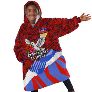 Haiti Flag Day Soul Of The Free L Union Fait La Force Kid Wearable Blanket Hoodie Peace Dove And Power Fist Art With Hibiscus And Broken Chains