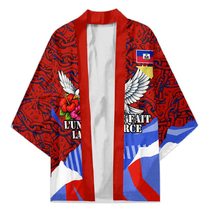 Haiti Flag Day Soul Of The Free L Union Fait La Force Kimono Peace Dove And Power Fist Art With Hibiscus And Broken Chains