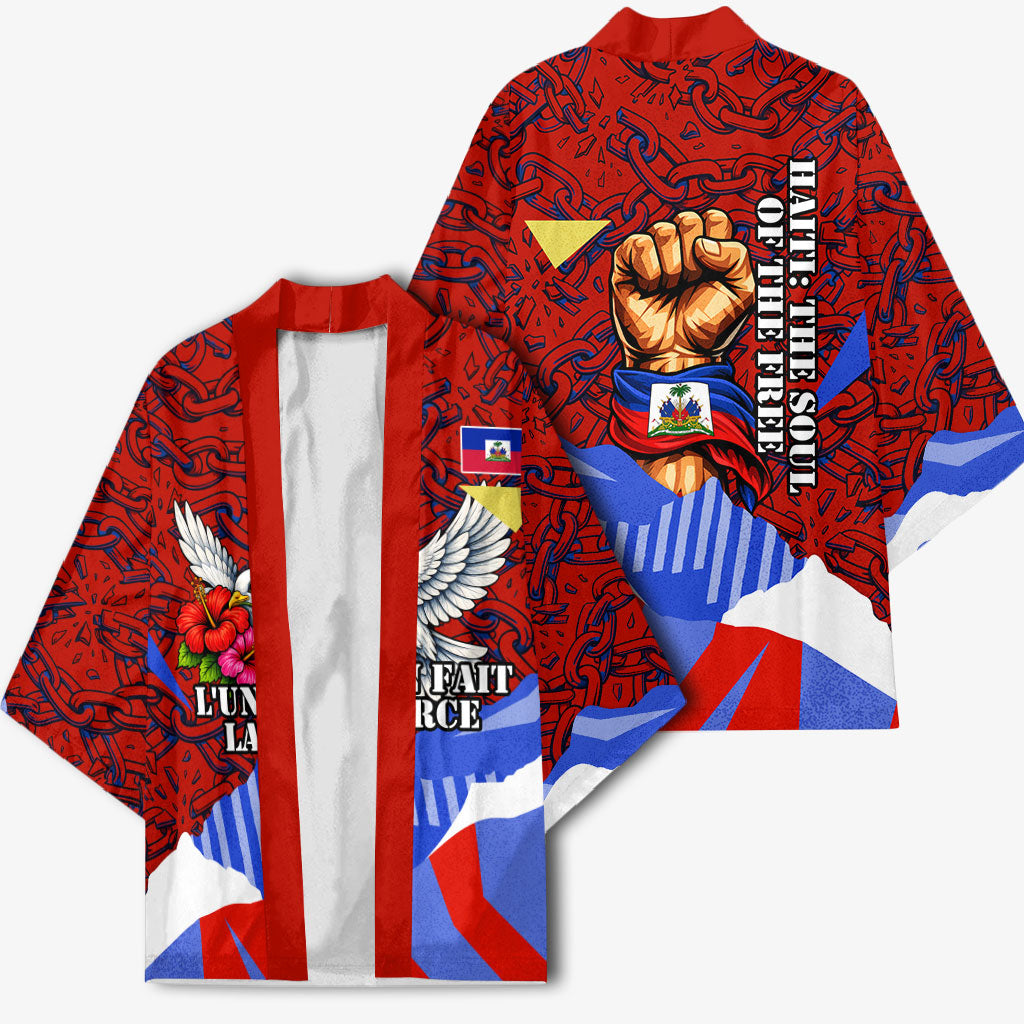 Haiti Flag Day Soul Of The Free L Union Fait La Force Kimono Peace Dove And Power Fist Art With Hibiscus And Broken Chains