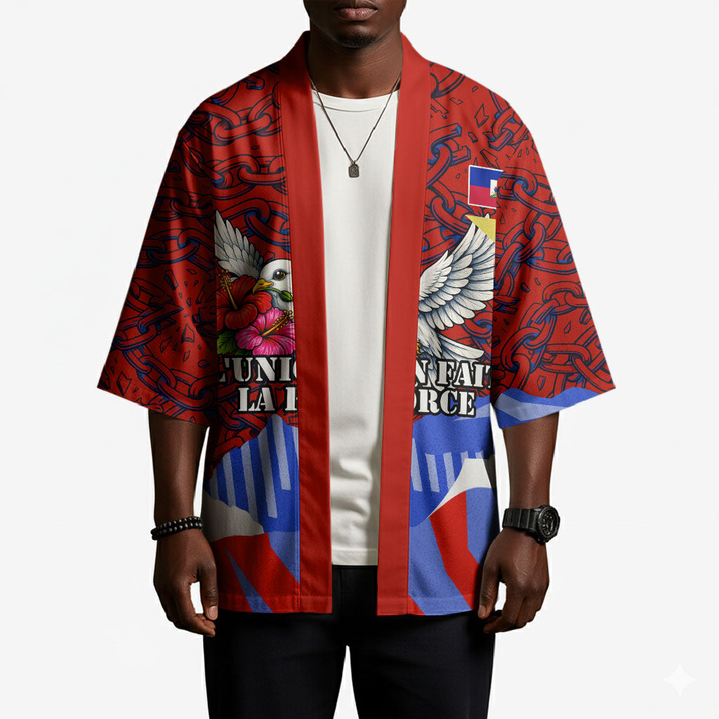 Haiti Flag Day Soul Of The Free L Union Fait La Force Kimono Peace Dove And Power Fist Art With Hibiscus And Broken Chains