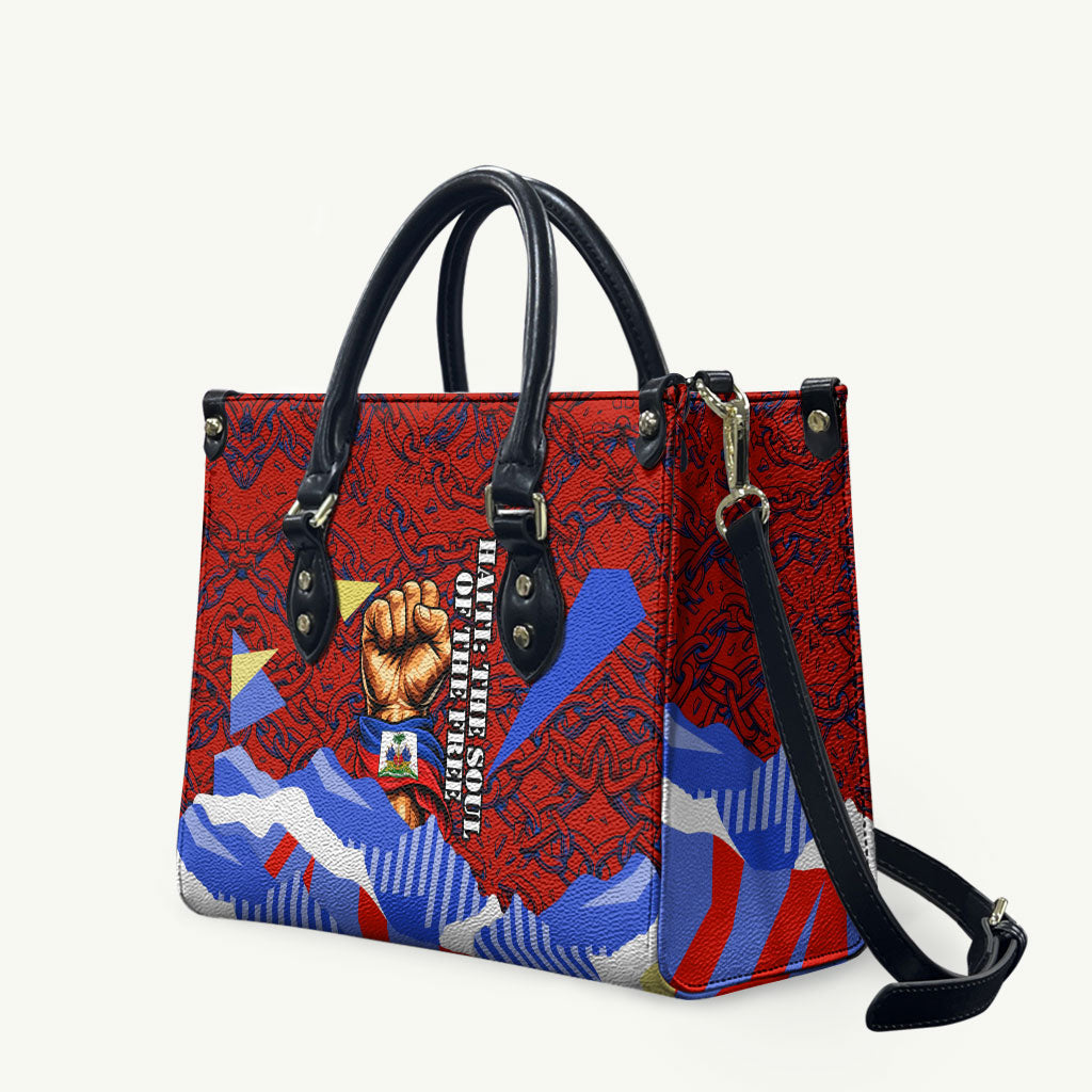 Haiti Flag Day Soul Of The Free L Union Fait La Force Leather Bag Peace Dove And Power Fist Art With Hibiscus And Broken Chains