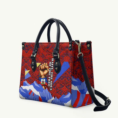 Haiti Flag Day Soul Of The Free L Union Fait La Force Leather Bag Peace Dove And Power Fist Art With Hibiscus And Broken Chains