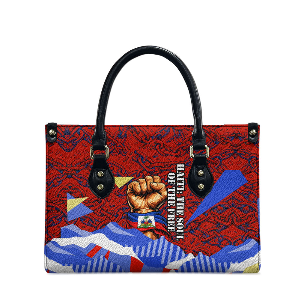 Haiti Flag Day Soul Of The Free L Union Fait La Force Leather Bag Peace Dove And Power Fist Art With Hibiscus And Broken Chains