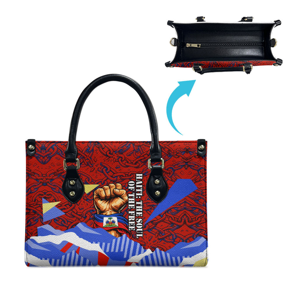 Haiti Flag Day Soul Of The Free L Union Fait La Force Leather Bag Peace Dove And Power Fist Art With Hibiscus And Broken Chains