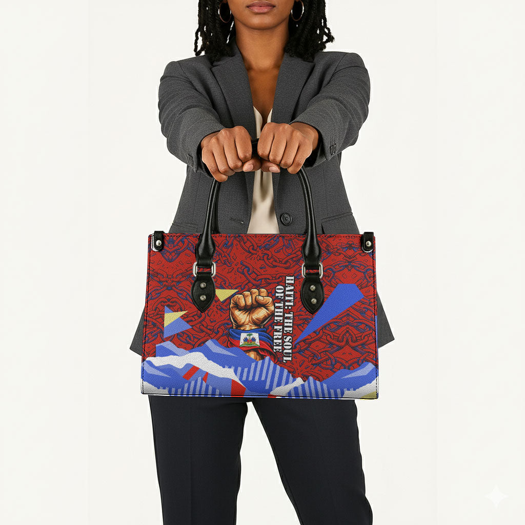 Haiti Flag Day Soul Of The Free L Union Fait La Force Leather Bag Peace Dove And Power Fist Art With Hibiscus And Broken Chains