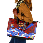 Haiti Flag Day Soul Of The Free L Union Fait La Force Leather Tote Bag Peace Dove And Power Fist Art With Hibiscus And Broken Chains