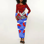 Haiti Flag Day Soul Of The Free L Union Fait La Force Long Sleeve Bodycon Dress Peace Dove And Power Fist Art With Hibiscus And Broken Chains