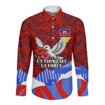 Haiti Flag Day Soul Of The Free L Union Fait La Force Long Sleeve Button Shirt Peace Dove And Power Fist Art With Hibiscus And Broken Chains