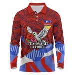 Haiti Flag Day Soul Of The Free L Union Fait La Force Long Sleeve Polo Shirt Peace Dove And Power Fist Art With Hibiscus And Broken Chains