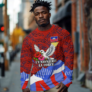Haiti Flag Day Soul Of The Free L Union Fait La Force Long Sleeve Shirt Peace Dove And Power Fist Art With Hibiscus And Broken Chains