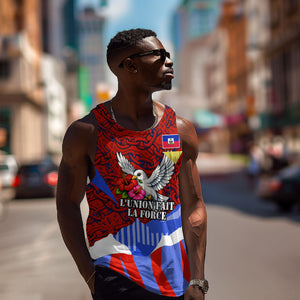Haiti Flag Day Soul Of The Free L Union Fait La Force Men Tank Top Peace Dove And Power Fist Art With Hibiscus And Broken Chains