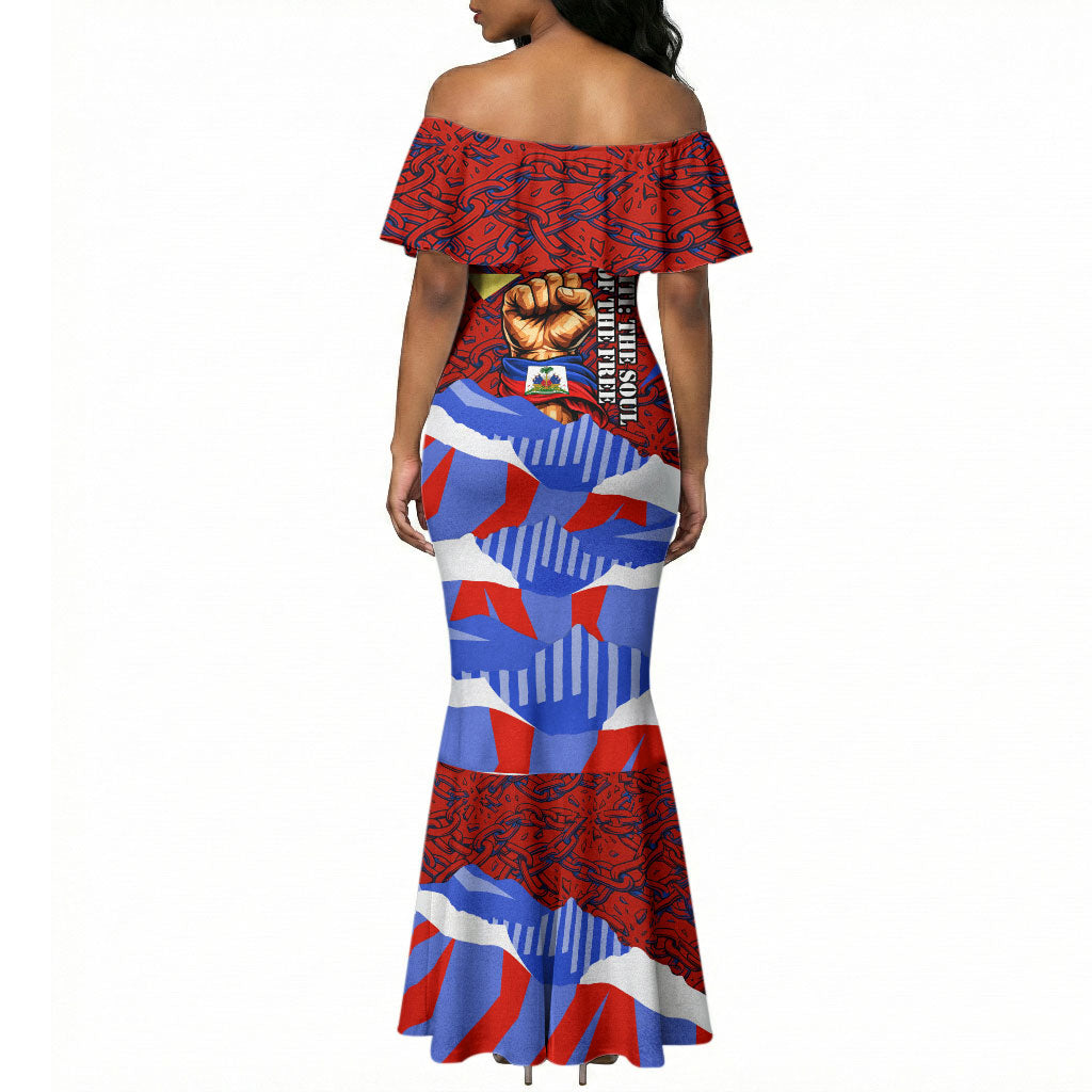 Haiti Flag Day Soul Of The Free L Union Fait La Force Mermaid Dress Peace Dove And Power Fist Art With Hibiscus And Broken Chains