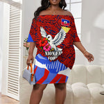 Haiti Flag Day Soul Of The Free L Union Fait La Force Off Shoulder Short Dress Peace Dove And Power Fist Art With Hibiscus And Broken Chains