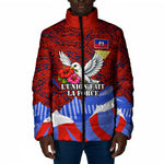 Haiti Flag Day Soul Of The Free L Union Fait La Force Padded Jacket Peace Dove And Power Fist Art With Hibiscus And Broken Chains