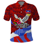 Haiti Flag Day Soul Of The Free L Union Fait La Force Polo Shirt Peace Dove And Power Fist Art With Hibiscus And Broken Chains