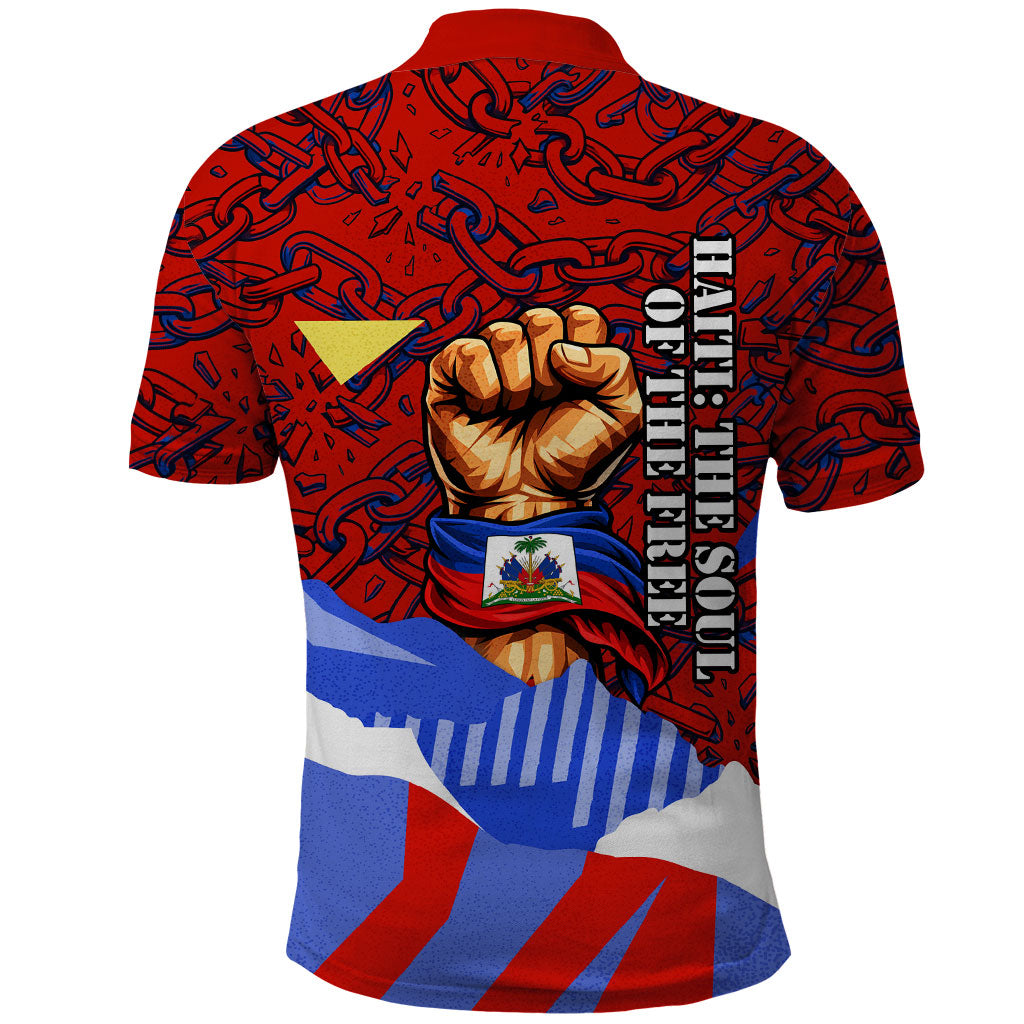Haiti Flag Day Soul Of The Free L Union Fait La Force Polo Shirt Peace Dove And Power Fist Art With Hibiscus And Broken Chains