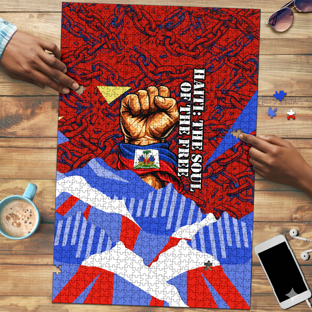 Haiti Flag Day Soul Of The Free L Union Fait La Force Puzzle Peace Dove And Power Fist Art With Hibiscus And Broken Chains
