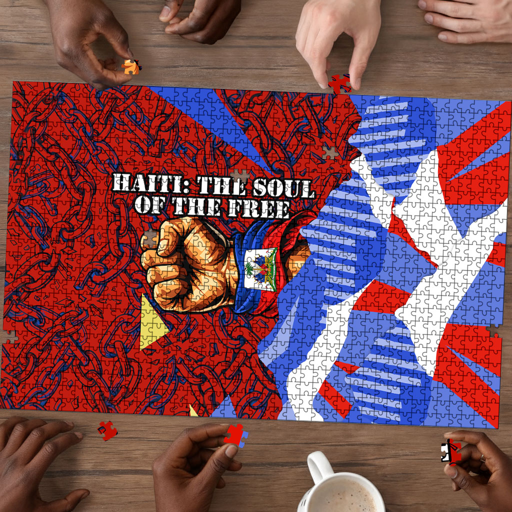 Haiti Flag Day Soul Of The Free L Union Fait La Force Puzzle Peace Dove And Power Fist Art With Hibiscus And Broken Chains