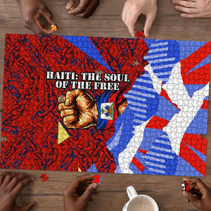 Haiti Flag Day Soul Of The Free L Union Fait La Force Puzzle Peace Dove And Power Fist Art With Hibiscus And Broken Chains
