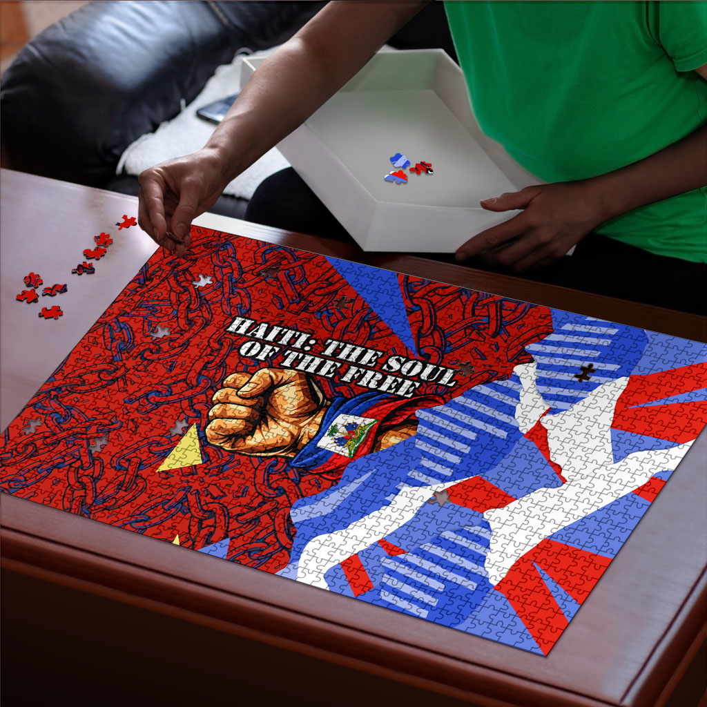 Haiti Flag Day Soul Of The Free L Union Fait La Force Puzzle Peace Dove And Power Fist Art With Hibiscus And Broken Chains