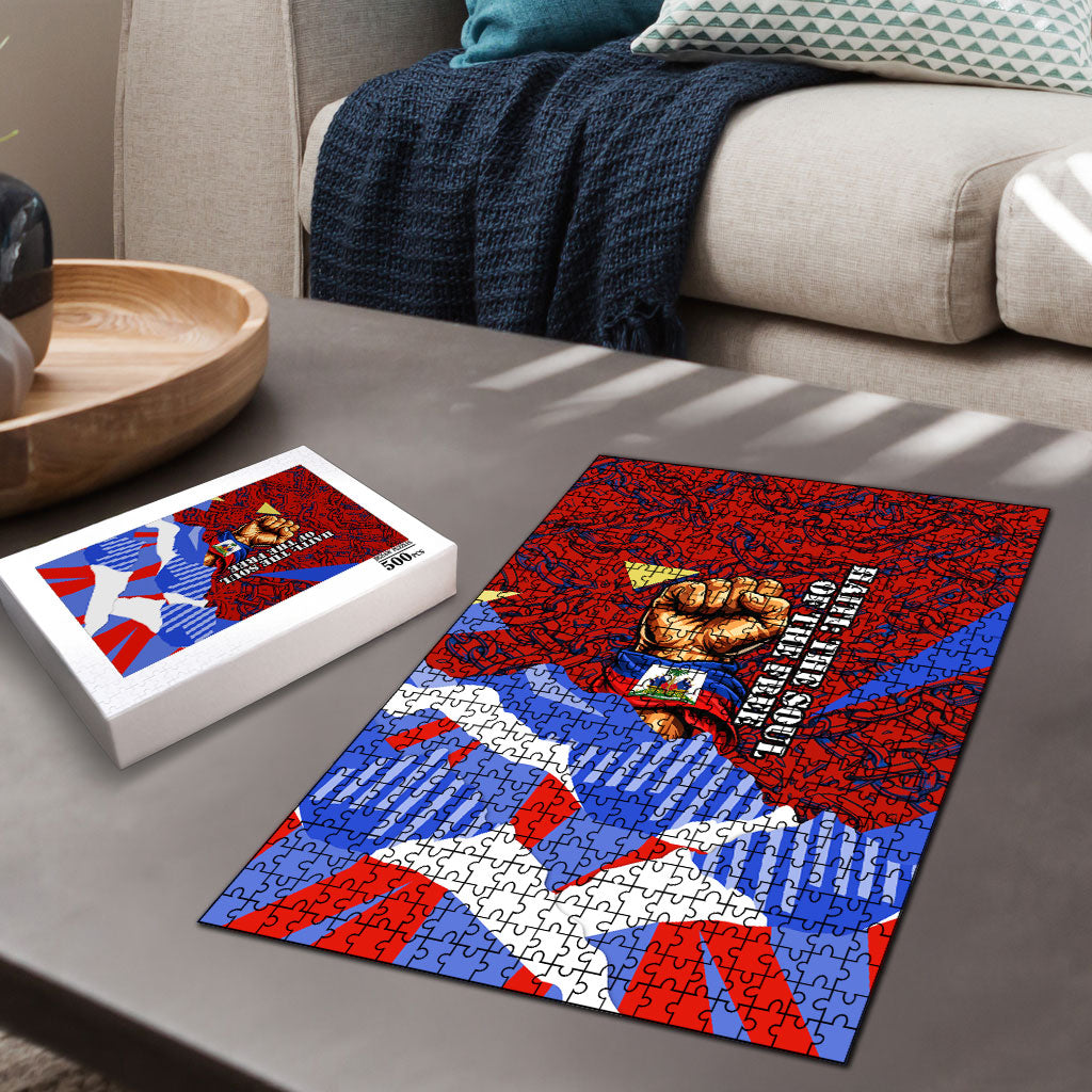 Haiti Flag Day Soul Of The Free L Union Fait La Force Puzzle Peace Dove And Power Fist Art With Hibiscus And Broken Chains