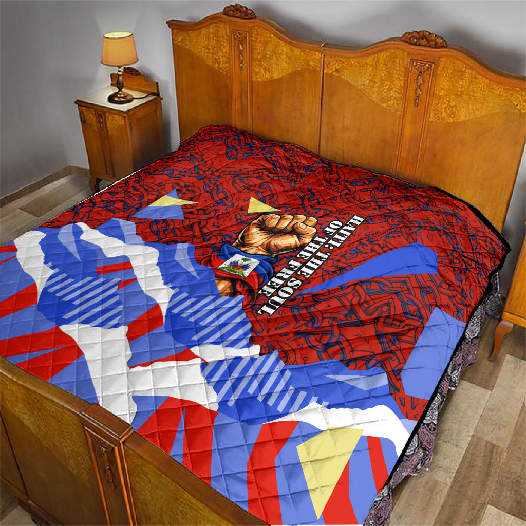 Haiti Flag Day Soul Of The Free L Union Fait La Force Quilt Peace Dove And Power Fist Art With Hibiscus And Broken Chains