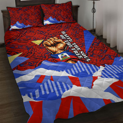 Haiti Flag Day Soul Of The Free L Union Fait La Force Quilt Bed Set Peace Dove And Power Fist Art With Hibiscus And Broken Chains