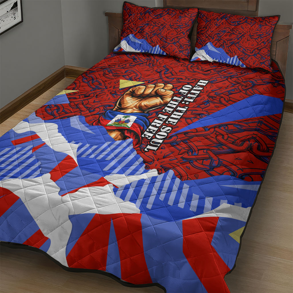 Haiti Flag Day Soul Of The Free L Union Fait La Force Quilt Bed Set Peace Dove And Power Fist Art With Hibiscus And Broken Chains