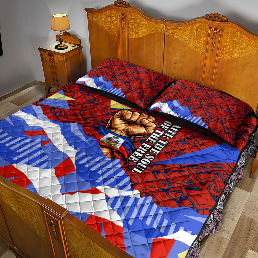 Haiti Flag Day Soul Of The Free L Union Fait La Force Quilt Bed Set Peace Dove And Power Fist Art With Hibiscus And Broken Chains